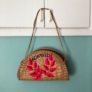 Vintage Handmade Woven Basket Wicker Acapulco Souvenir Shoulder Bag